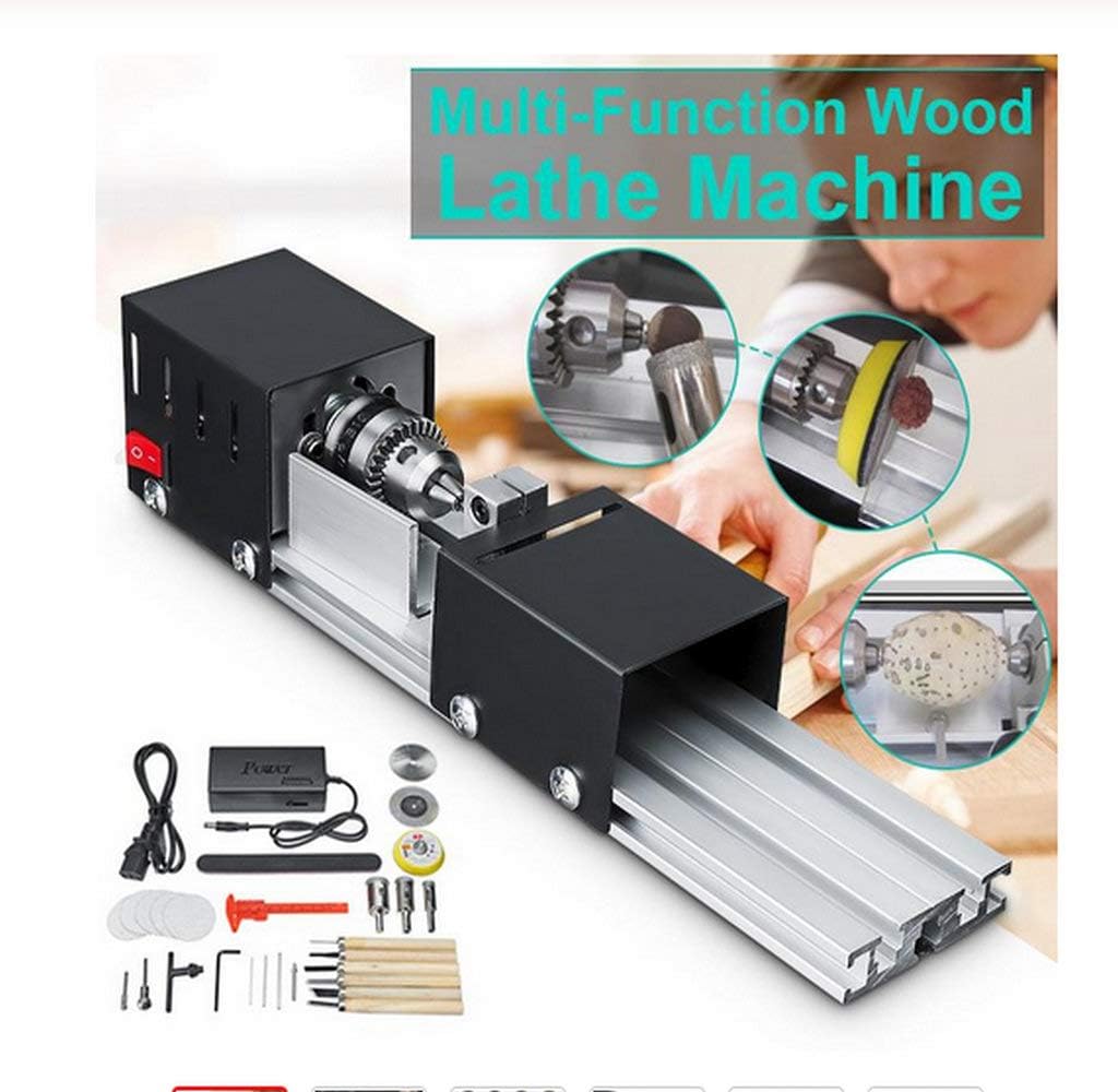 Mini Lathe Beads Polisher Machine DIY CNC Machining for Table Woodworking Wood DIY Tool Lathe Standard Set DC 12V-24V 96W