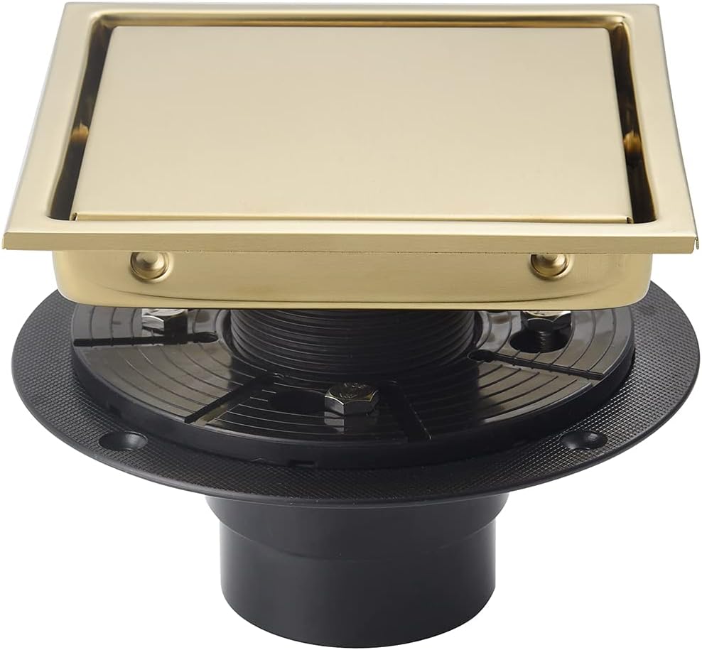 SISEHO 6 Inch Square Invisible Shower Floor Drain Black, Detachable Bathroom Floor Drain Flange, Insert Tiles For Filtering In The Grille Plate Cover, SUS304 Stainless Steel Wire Drawing