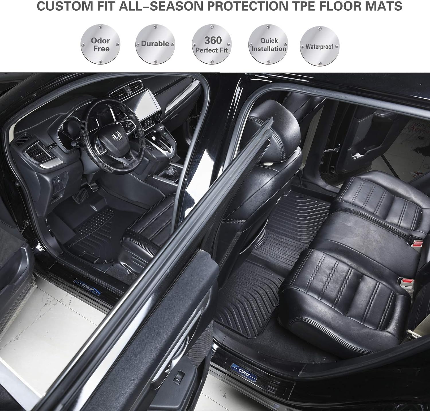 KELCSEECS Floor Mats Custom for Honda CR-V 2017 2018 2019 2020 2021 2022 Waterproof Car Mats All Weather Mats Guard Heavy Duty Automotive Floor Liners Front& Rear Row Full Set CRV Accessories Black