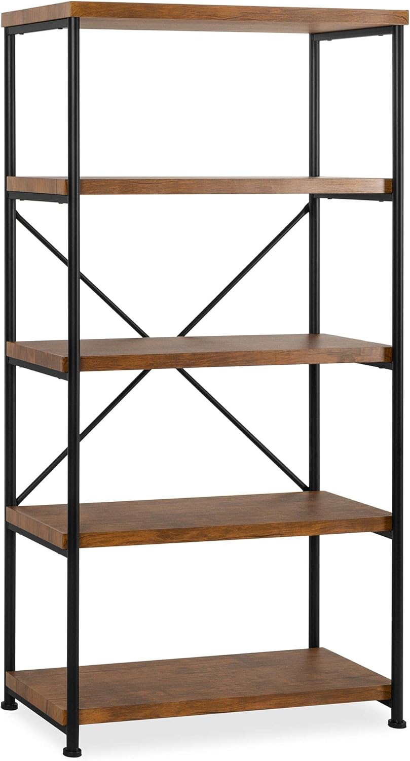 Best Choice Products 5-Tier Rustic Industrial Bookshelf Display D&eacute;cor Accent for Living Room, Bedroom, Office w/Metal Frame, Wood Shelves - Brown