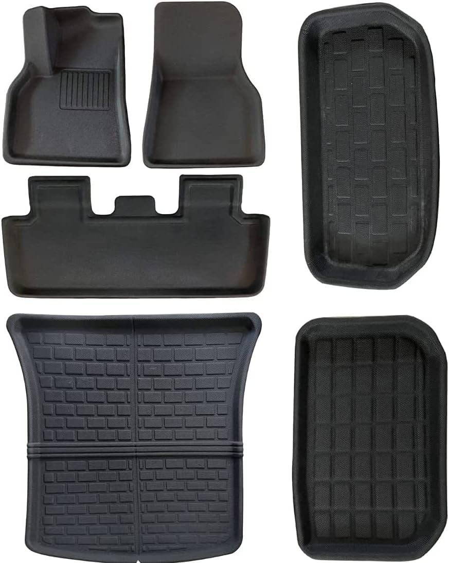 SUPER LINER All Weather Floor Mats for Tesla Model Y 5-Seat 2021 2022 Custom Fit Car Floor Mats Cargo Liner Trunk Mat Interior Accessories (Does NOT fit 7-Seat) (Full Set)
