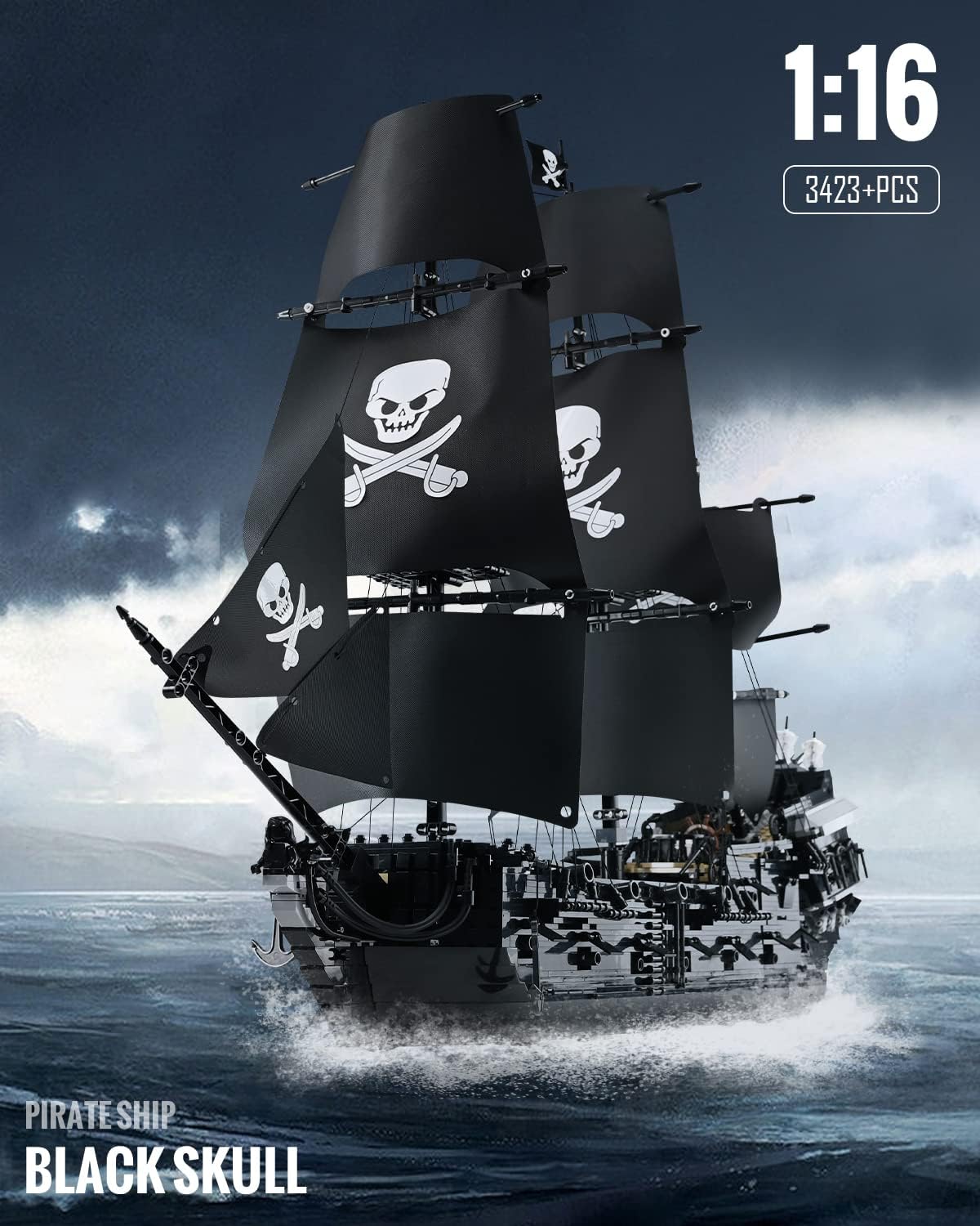 Nifeliz Black Skull Pirates Ship Building Blocks Kits , Model Set and Assembly Toy for Teens and Adult, Makes a Great Gift for People who Like Creative Play and Adventures, New 2021 (3423Pcs)