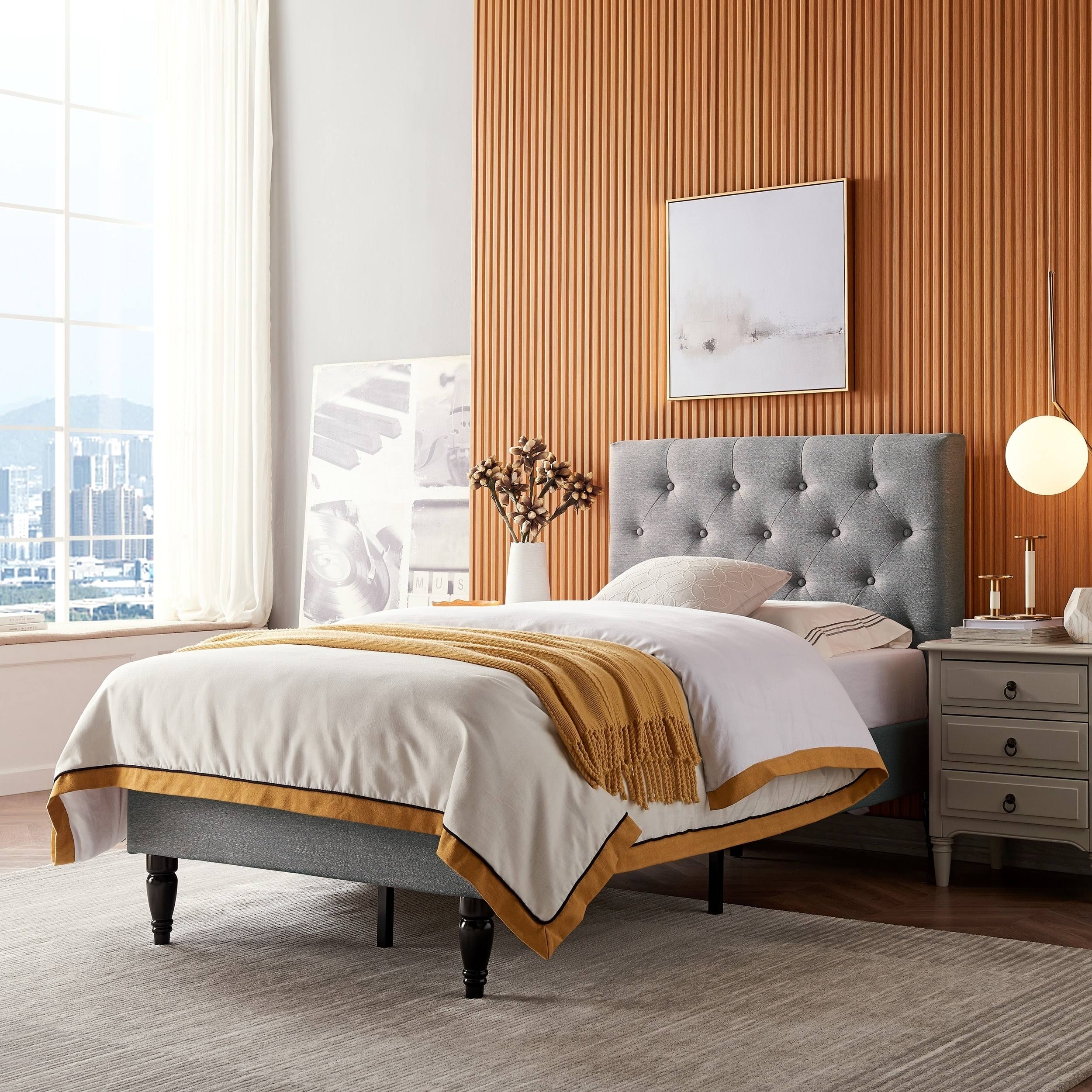 Christopher Knight Home Lydia Twin Bed Platform, Charcoal Gray, Black