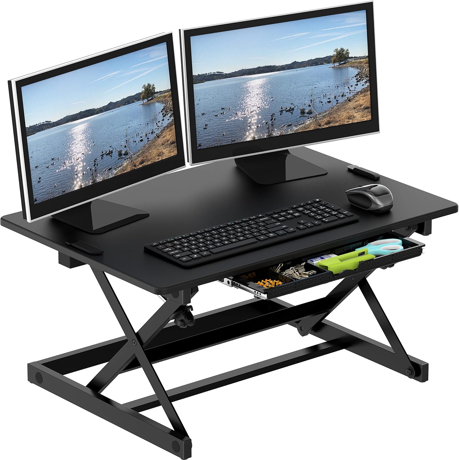 SHW 36-Inch Height Adjustable Standing Desk Sit to Stand Riser Converter Workstation, Black