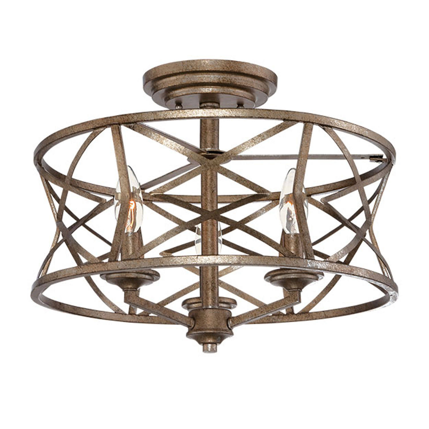 251 First Afton Three-Light Semi Flush Mount in Antique Gold, Farmhouse | Bellacor 2000638