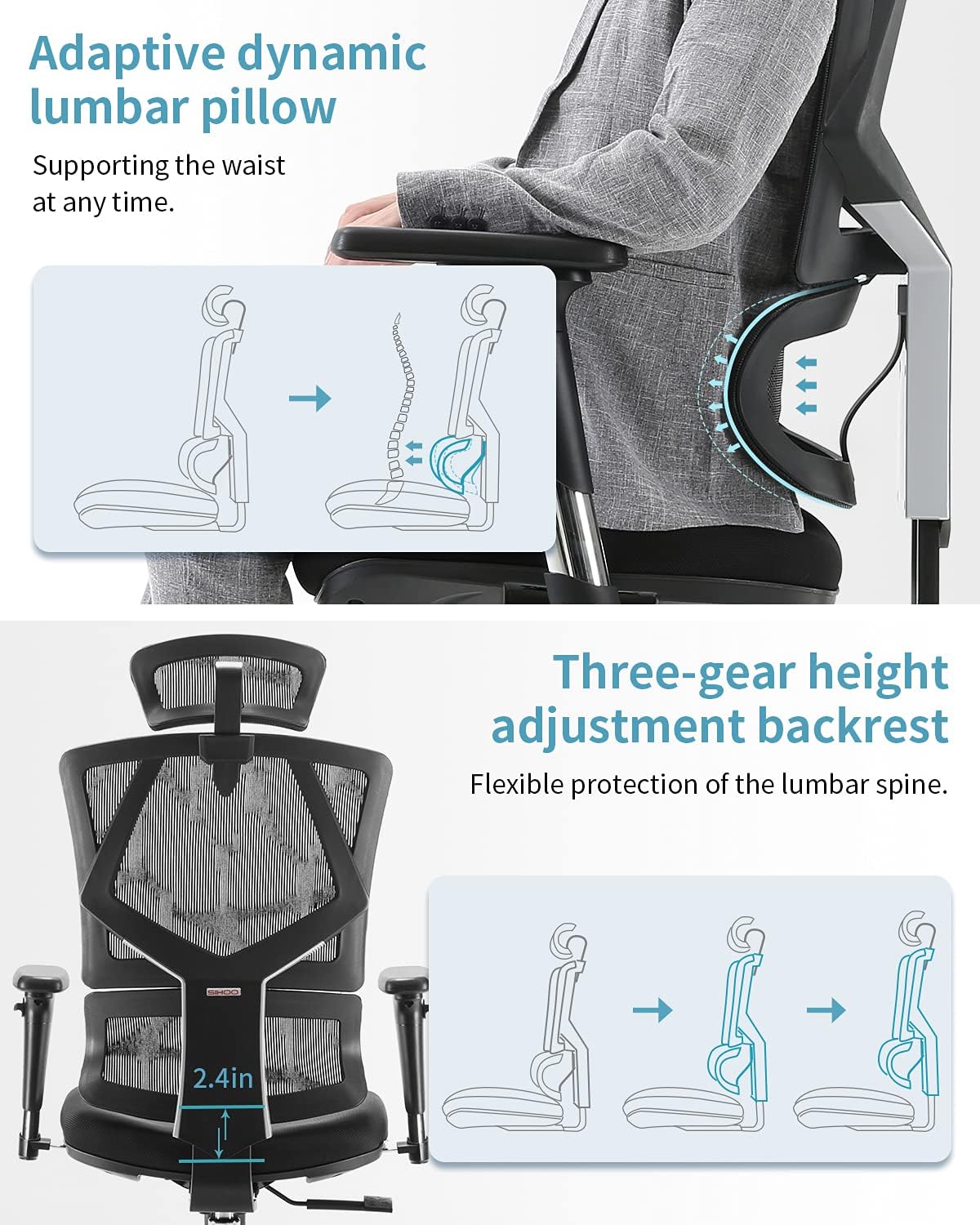 SIHOO Ergonomic Office Chair - High Back Desk Chair with Lumbar Support, 3D Armrest, and Adjustable Height Backrest Thick Seat Cushion Breathable Mesh Computer Chair (Black)
