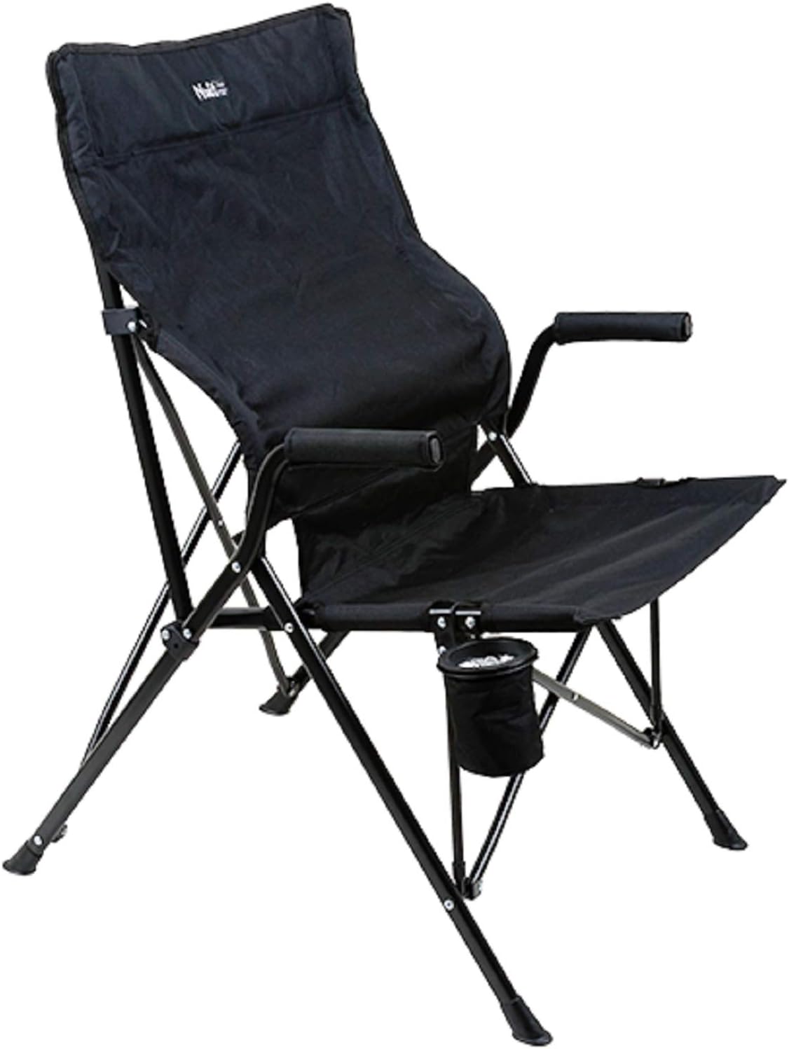 Nuit Portable Folding Camping Chair with a Thermos Cup Holder and mesh Pocket,Quad Lumbar Back Chair Great for Outdoor,Black
