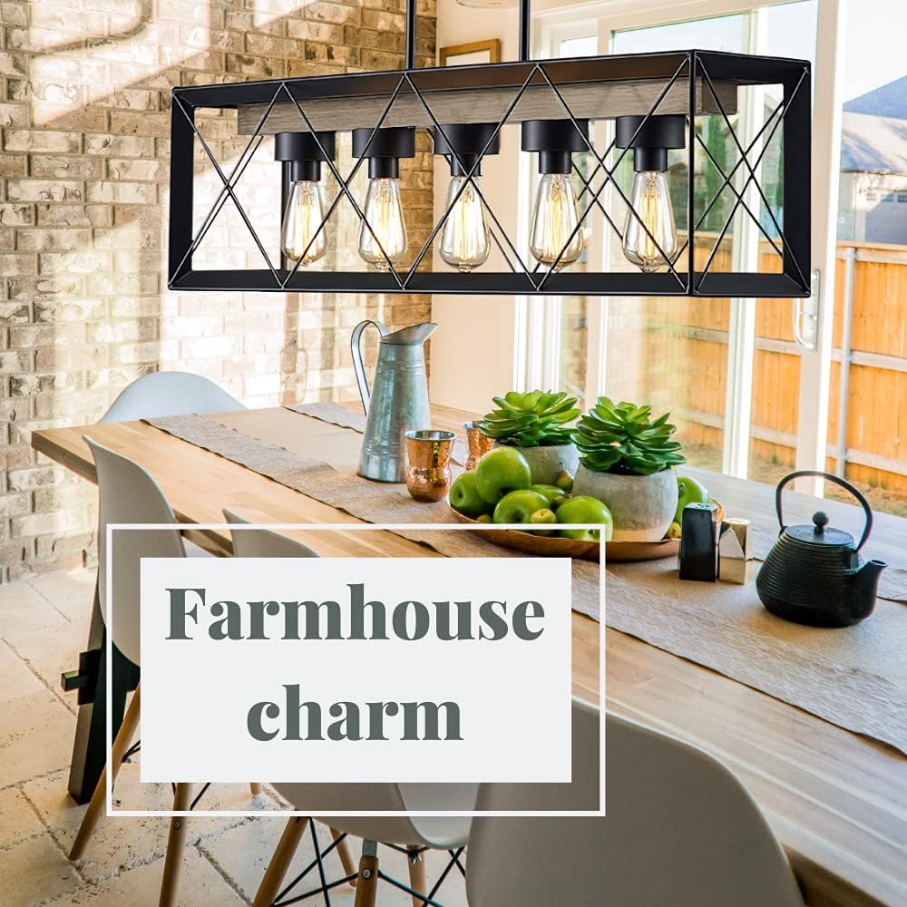 Modern Farmhouse Chandelier - Kitchen Pendant Lighting Over Island, Dining Room Light Fixtures Over Table, Black Chandelier Lighting Fixture, Rectangle Chandelier Light Fixture, THE YODELING GOAT