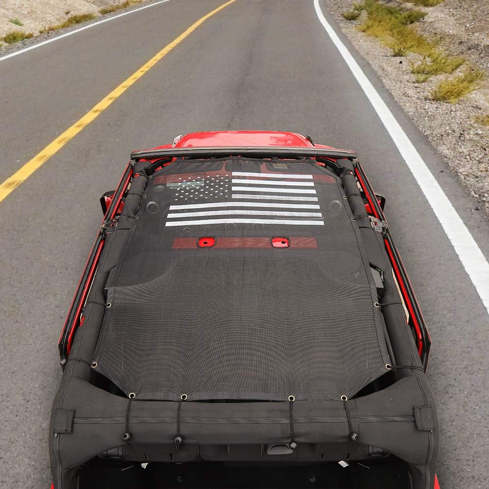 Savadicar Mesh Shade Top Full Sunshade Cover for 2007-2018 Jeep Wrangler JK JKU 4-Door, Provide UV Protection, Durable Polyester, Black Pack of 2