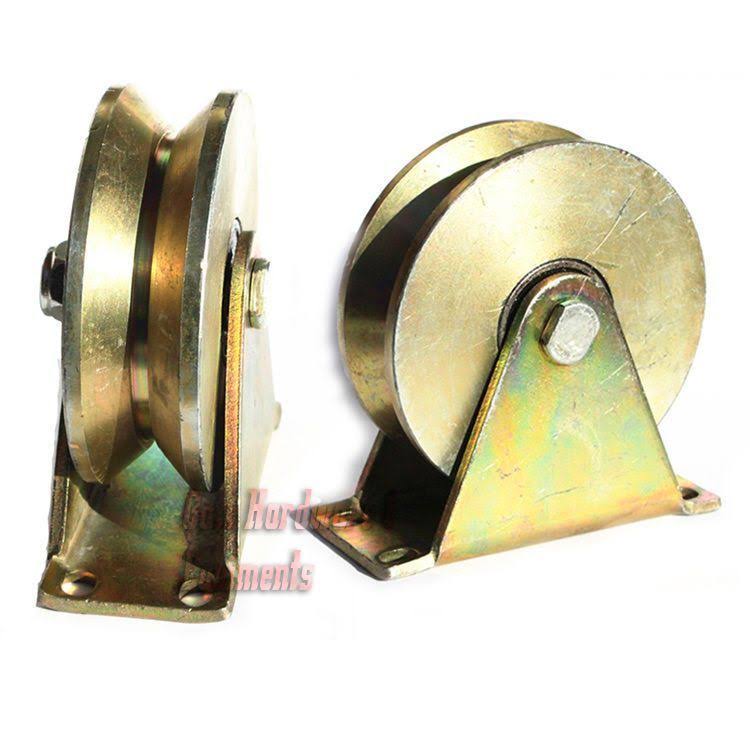 2 Pack 3x22 inch Sliding Gate Roller Steel V Type Wheel Track Rail Pull w/ Bracket