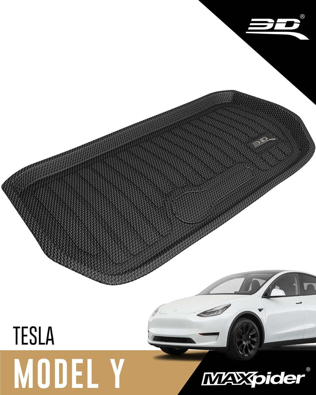 3D MAXpider Rubber Cargo Liner for 2020-2021 Tesla Model Y – Black Custom Fit All-Weather Kagu Series (NOT FIT 7-SEAT)