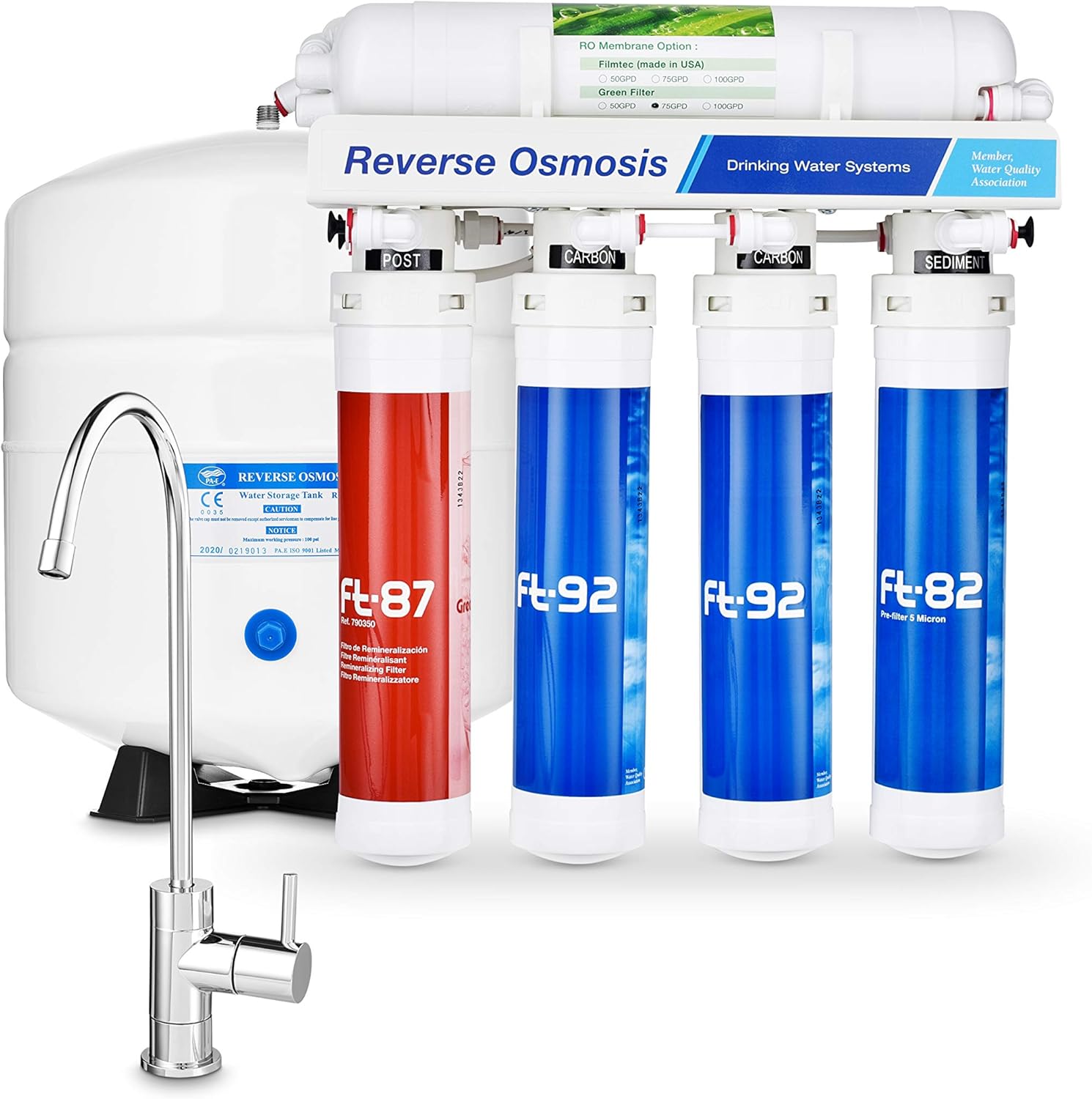 AlcaPure Reverse Osmosis Under Sink Water Filter System | High Capacity 5 Stage Filtration System by RKIN | Includes a Chrome Lead-Free faucet | Superior Tasting, purified, Alkaline pH drinking water.