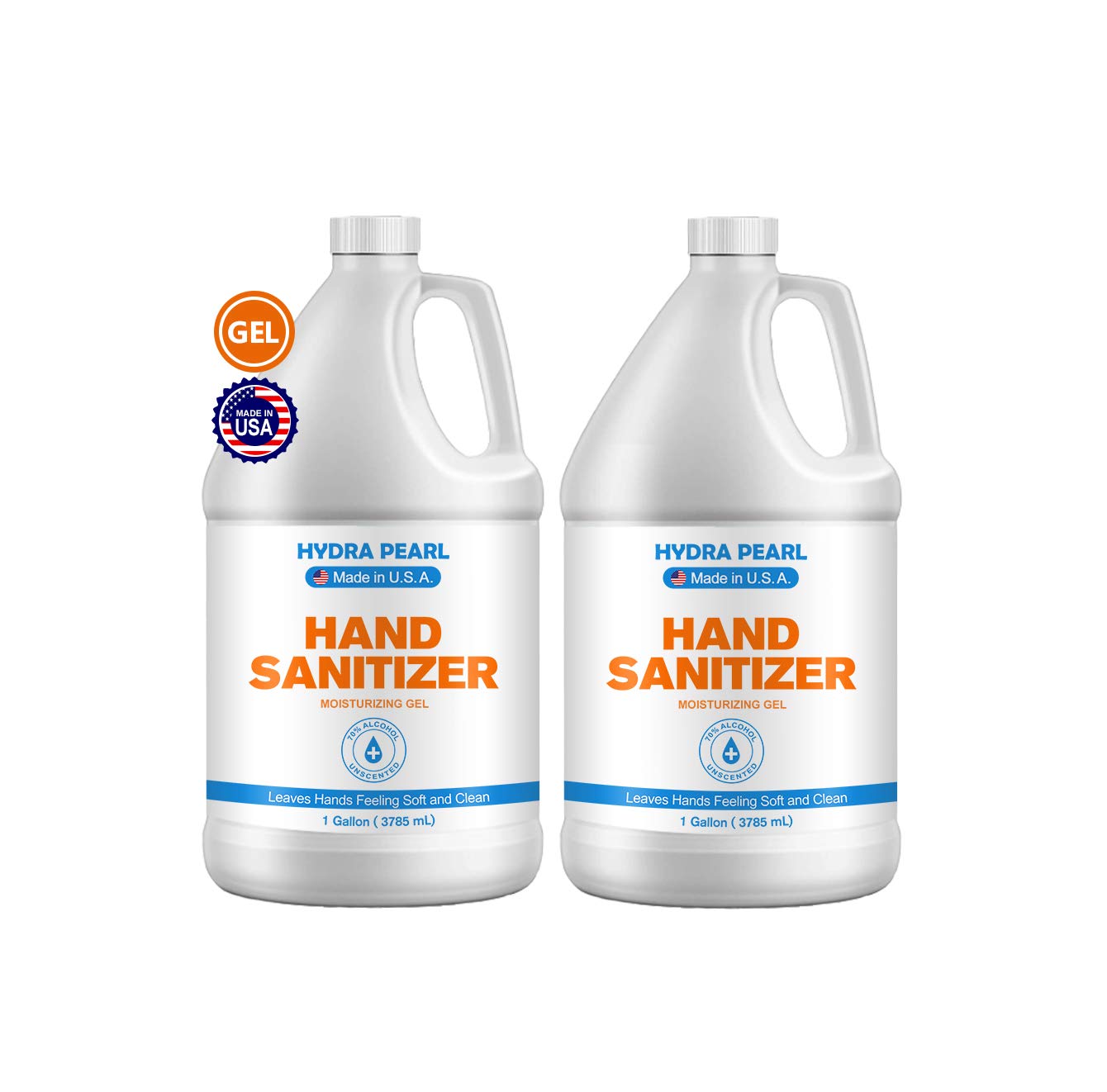Hydra Pearl Hand Sanitizer Gel - 70% Alcohol - Unscented - 1 Gallon (128 oz) - Bulk Refill Size - (2-Pack Without Pump) - Made in USA Pack of 2