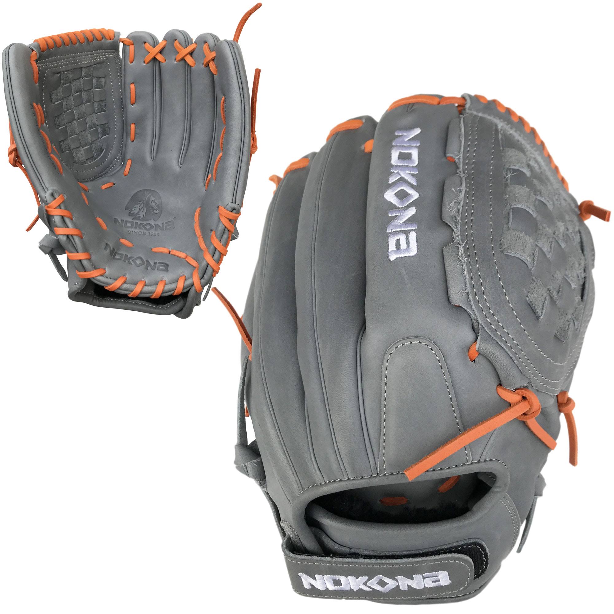 Nokona AmericanKip Gray Closed Web 12.5 inch A-V1250C-GR OG Fastpitch Softball Glove (Orange Lacing)