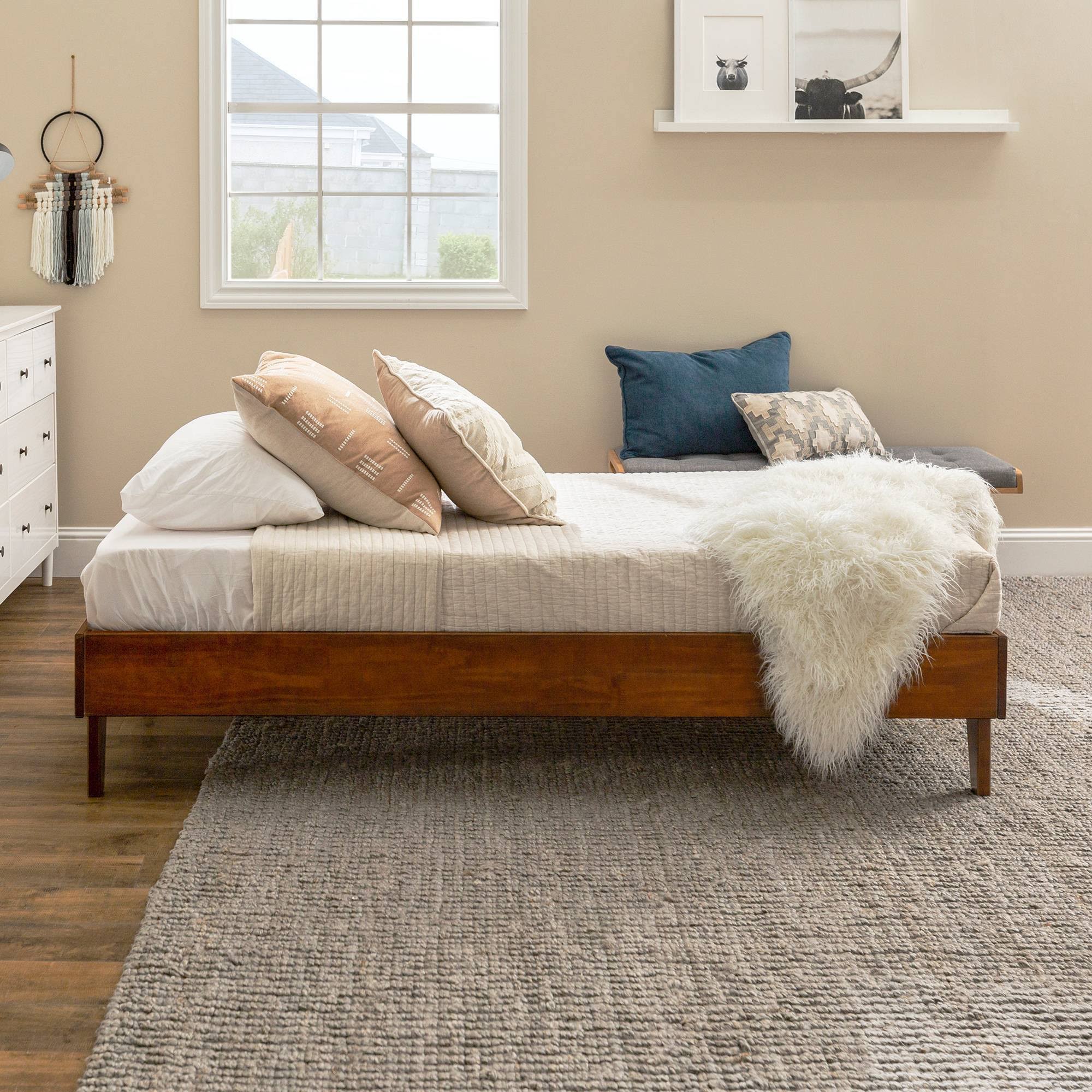 Twin Solid Wood Platform Bed Walnut - Saracina Home