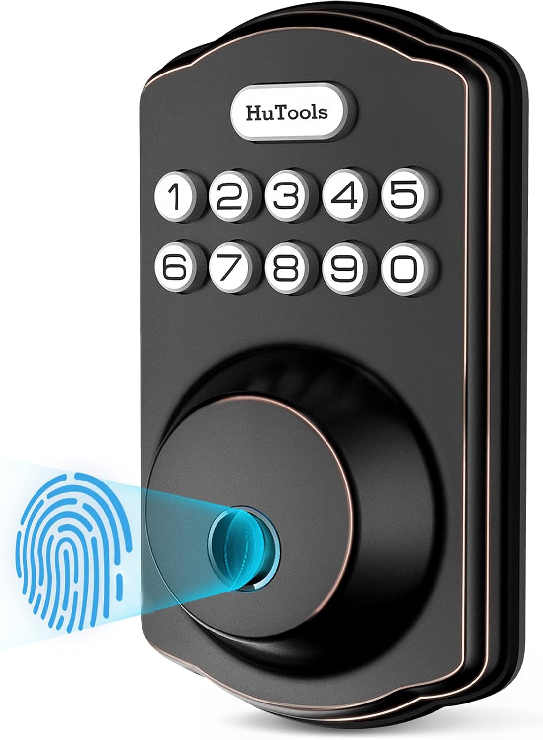 Fingerprint Deadbolt Door Lock, HuTools Biometric Keyless Entry Door Lock with Electronic Keypad, Auto Lock, 20 User Codes Fingerprints, Satin Nickel Pack of 2