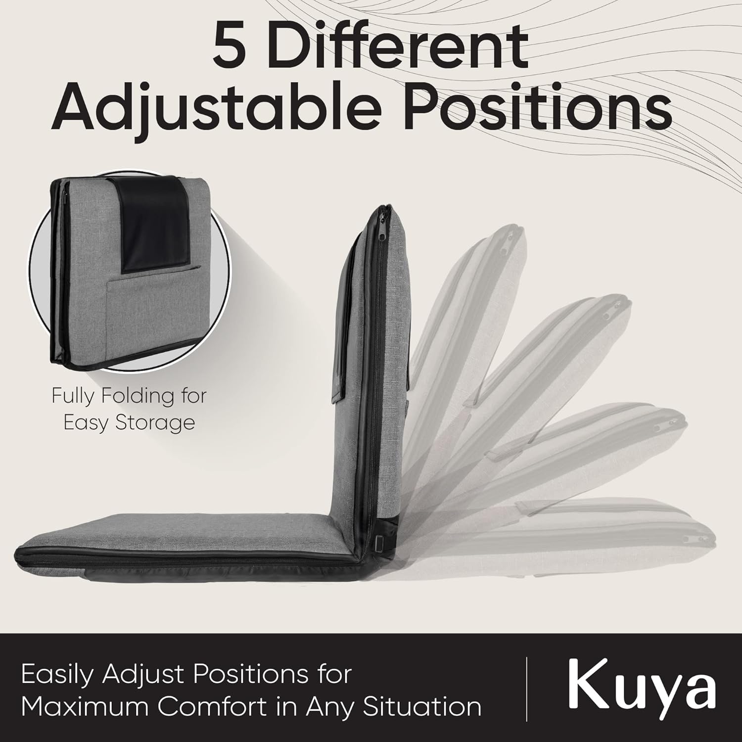 Kuya Japanese Floor Chair with Back Support - Premium Floor Seating for Adults & Kids - Meditation Cushion w/Adjustable Fully Folding Backrest & Premium Linen Washable Cover - Easy Clean Nylon Bottom