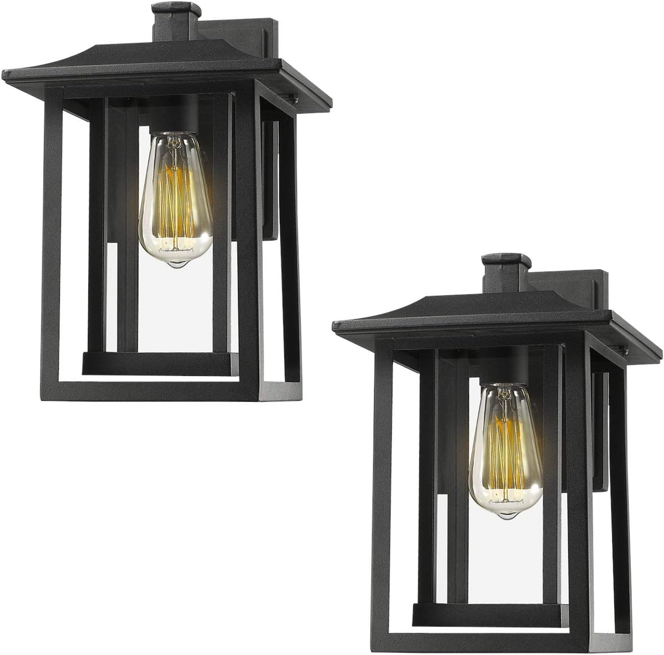 Beionxii Outdoor Wall Lights | Set of 2 Exterior Light Fixtures Wall Mount Sconces, Sand Textured Black with Clear Glass(9