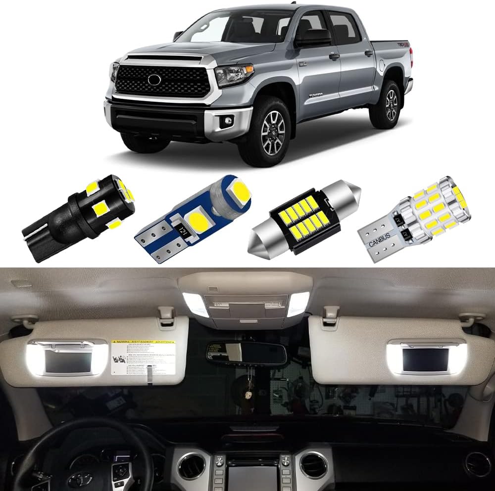 MEALAM White LED Bulbs Package Kit Compatible with Toyota Tundra 2007-2017 2018 2019 2020 2021 Interior Map Dome Light + License Plate Light and Install Tool, 18 Piece