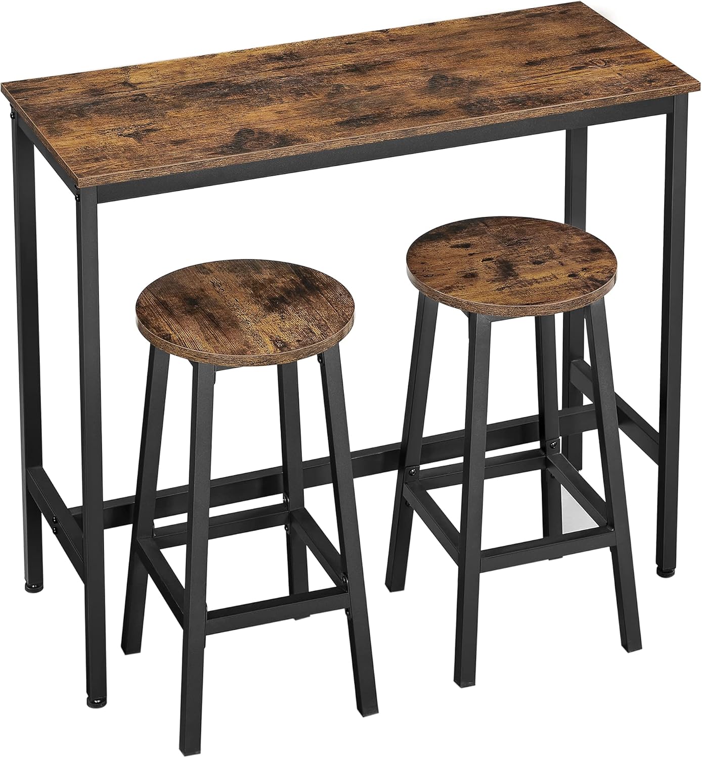 VASAGLE Bar Table and Chairs Set, Kitchen Bar Table with Bar Stools Set of 2, Industrial Steel Frame, Dining Table Set, Rustic Brown and Black ULBT219B01