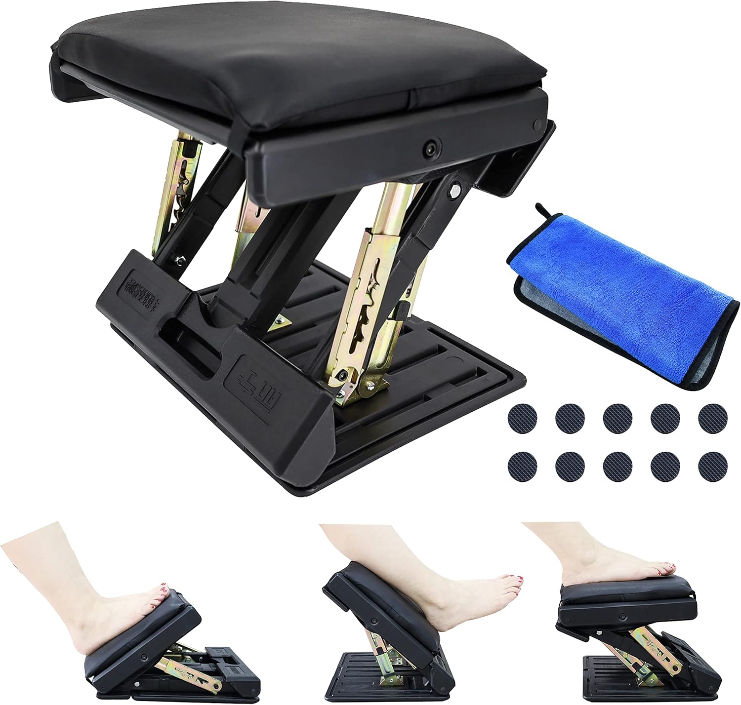 Adjustable Office Footrest with 4 Height Levels, Under-Desk Foot Rest with Massage Surface, Maximum Load 120 Pounds (Black) Pack of 2