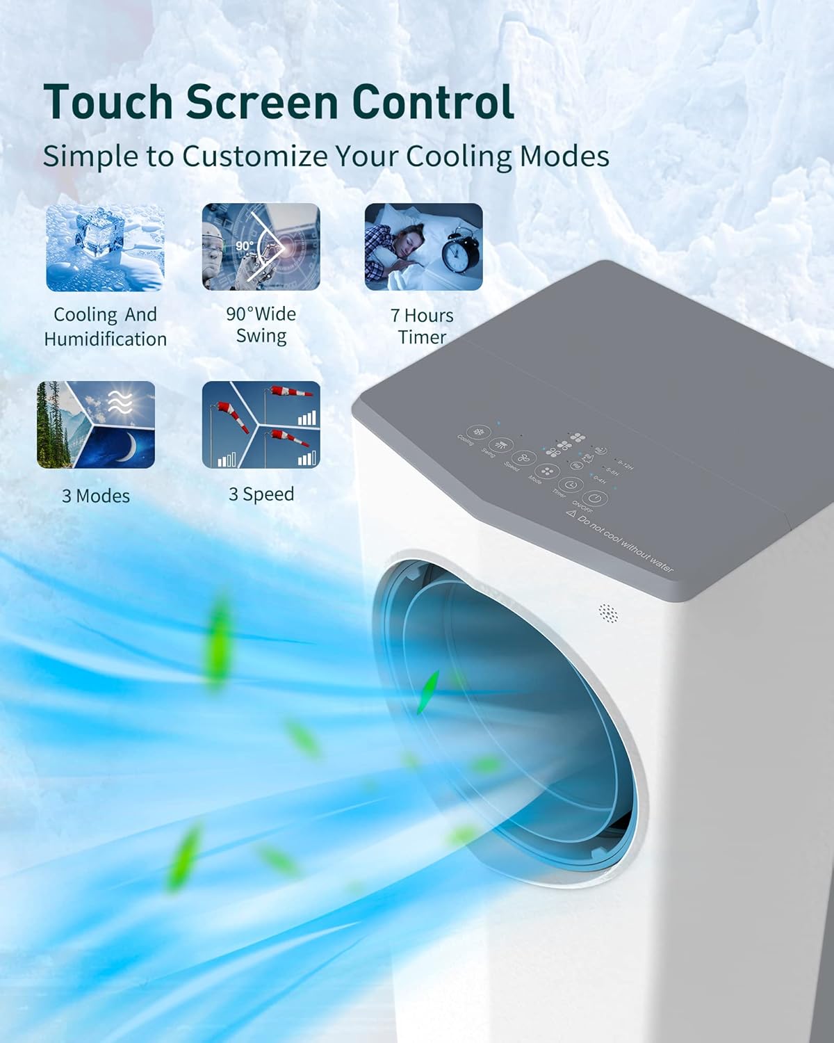 Evaporative Air Cooler, 3-in-1 Portable Bladeless Cooling Fan, Evaporative Cooler with Humidification, 3 Modes, 3 Speeds, Water Tank Washable, 2 Ice Packs, Remote Control, 7H Timer, Air Cooler Fan for Indoor