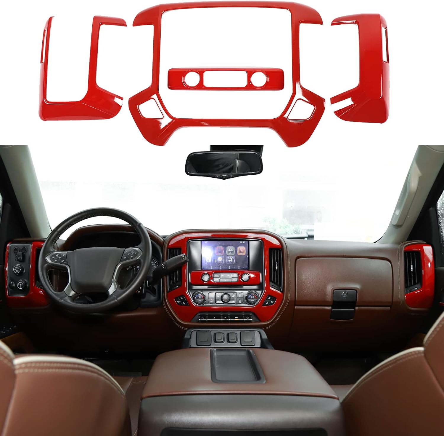 RT-TCZ Center Console Dashboard Air Vents Outlets Panel Navigation Screen Trim Cover Interior ABS Accessories for Chevrolet Silverado GMC Sierra 2010-2017 Chrome