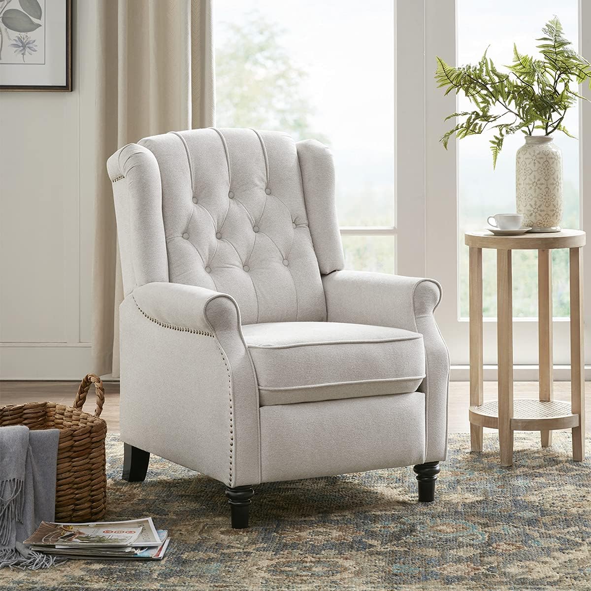 YANXUAN Pushback Recliner Chair, Tufted Armchair with Padded Seat, Backrest,Nailhead Trim, Light Grey