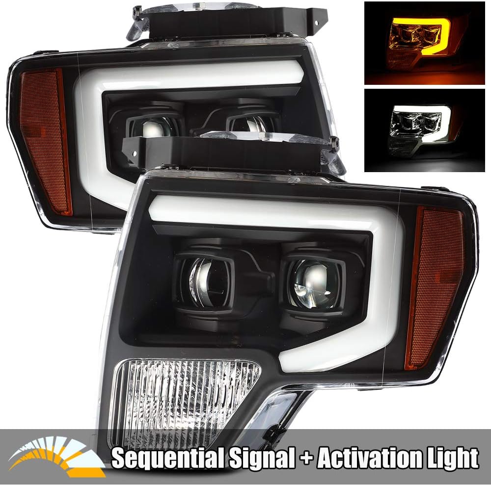 AlphaRex Base Model Jet Black with Smoke Lens For 09-14 Ford F150 DRL LED Tube Dual Projector Headlights