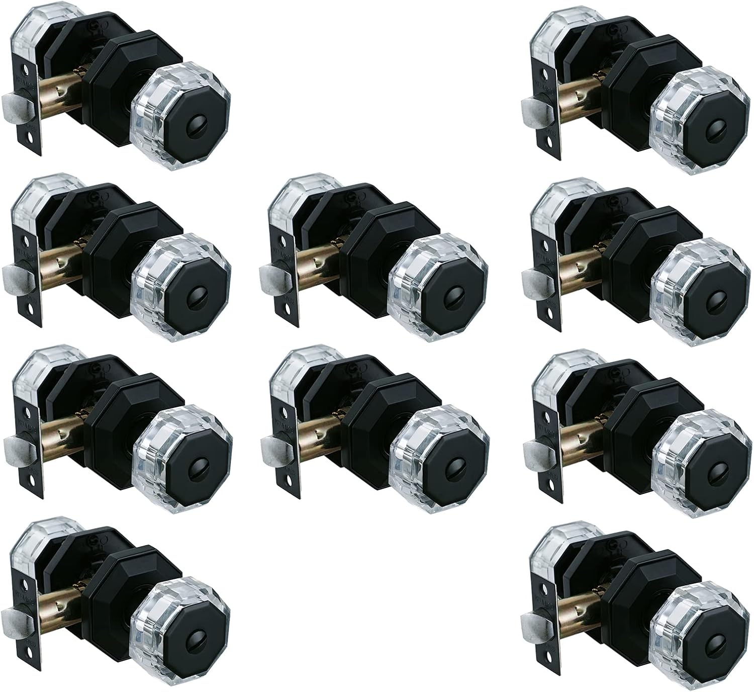 Transparent Glass Door Knob for Passage Room and Hall/Closet Room,Crystal Door Knob Handle with Matte Black Finish for Mobile Home ,ZSCY-HDC34DB-PS-1P Pack of 2