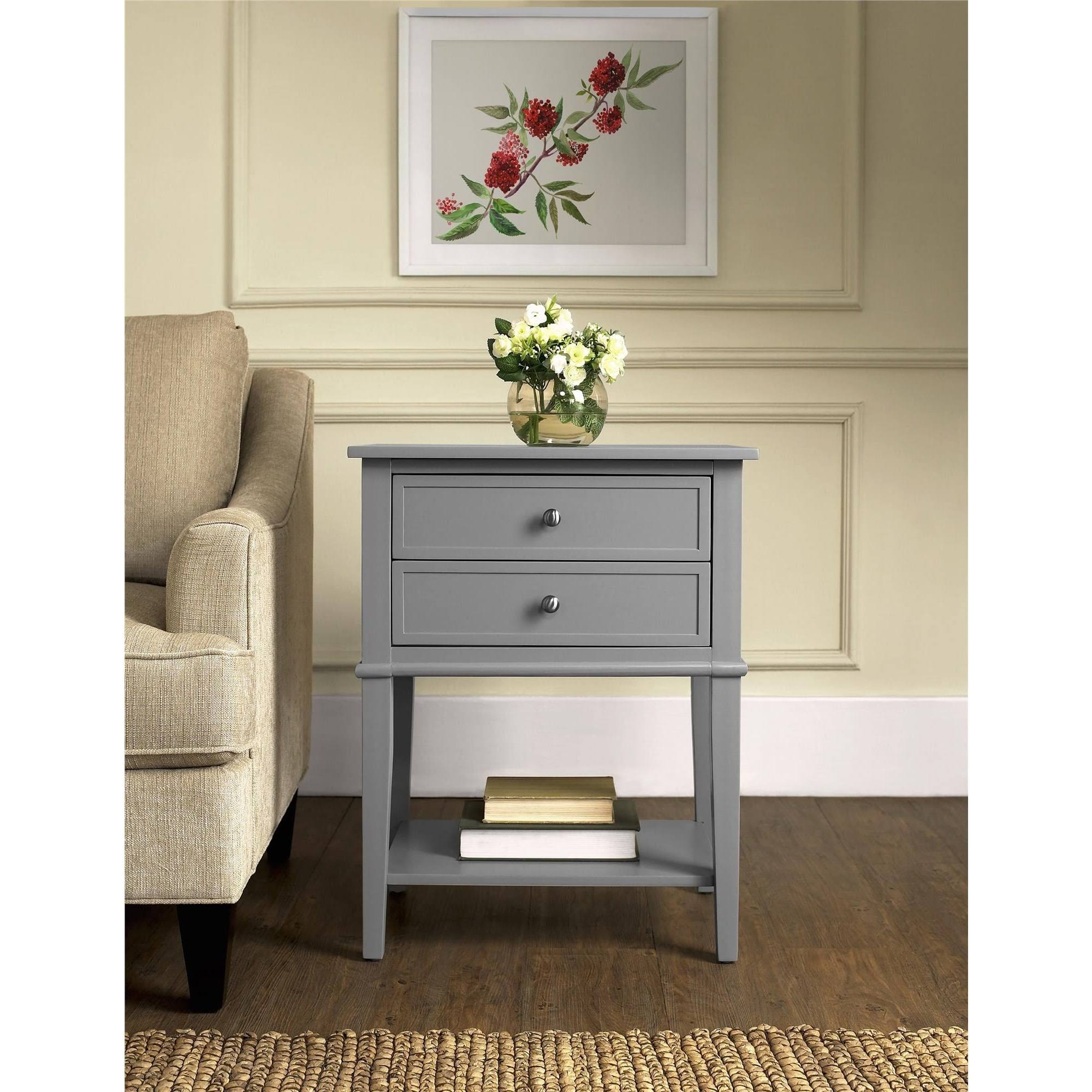 Clay Alder Home Isleton White 2-Drawer Accent Table (Grey)