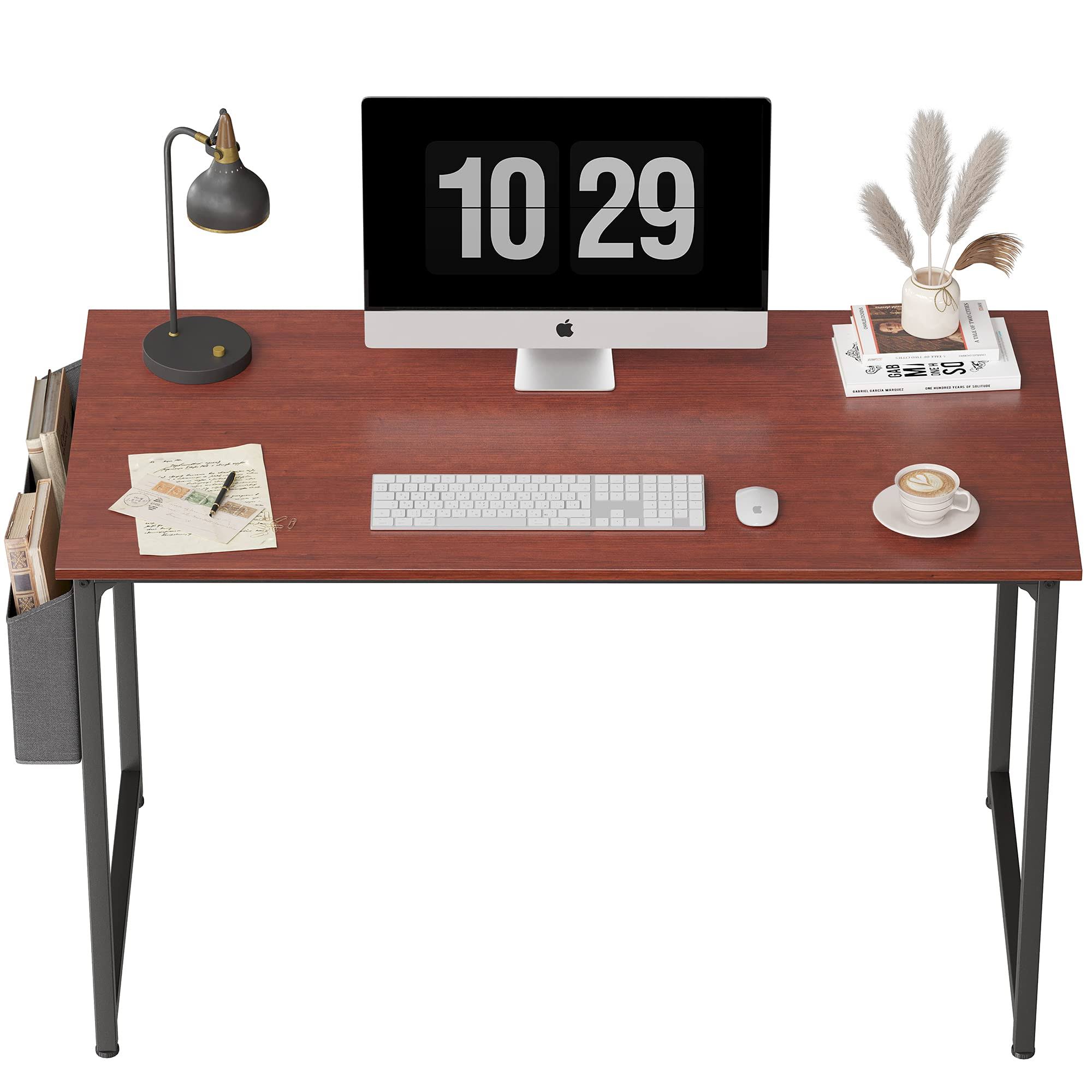 CubiCubi Study Computer Desk 47 inch Home Office Writing Small Desk Modern Simple Style PC Table Black Metal Frame Red