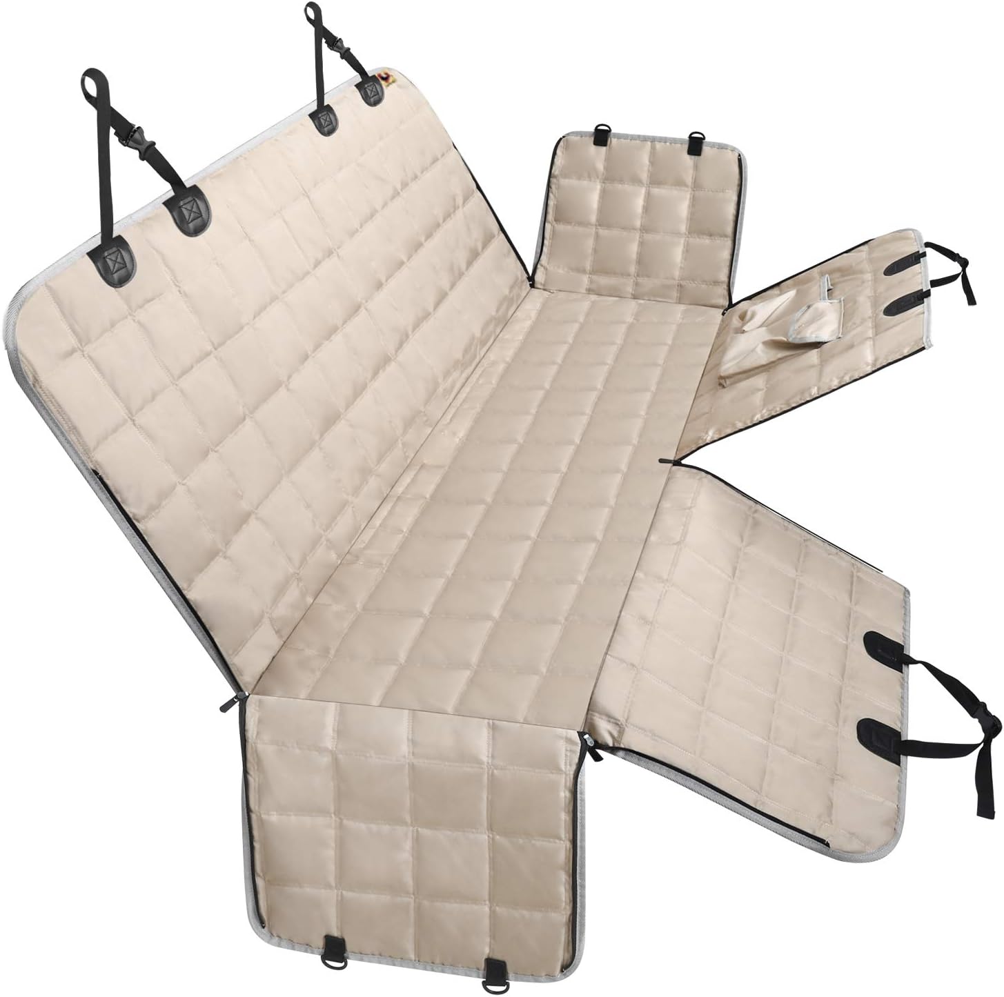 Bark Lover Dog Car Seat Covers Hammock for Cars Trucks SUV - Waterproof Pet Car Seat Protector for Backseats, More Durable Zippered Side Flaps Ensure Dog Travel Safety,Beige Regular