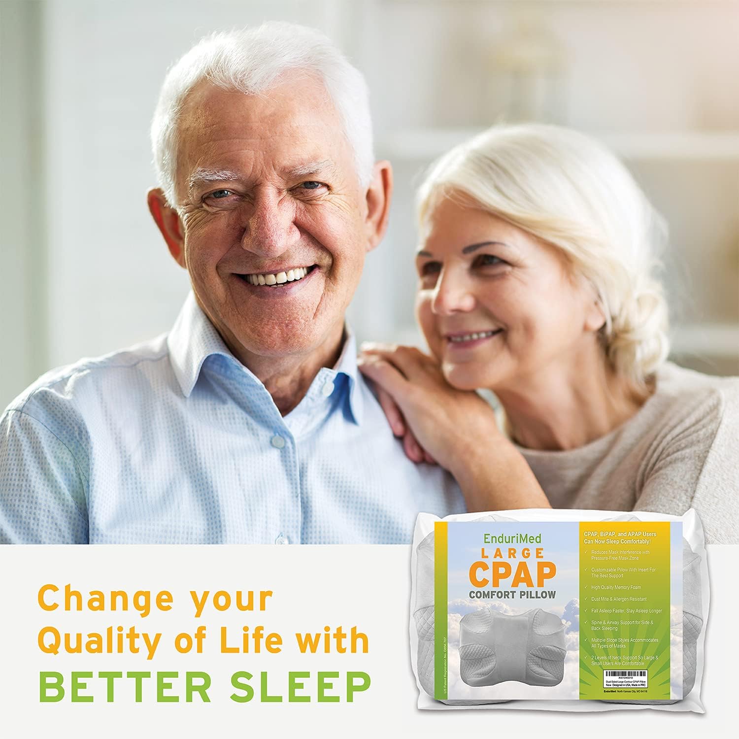 EnduriMed Memory Foam CPAP Pillow for Side Sleepers w/ Pillow Case - Reduces Full Mask Pressure & Air Leaks - Adjustable Height - Max Comfort CPAP Pillows for Stomach, Side, and Back Sleepers