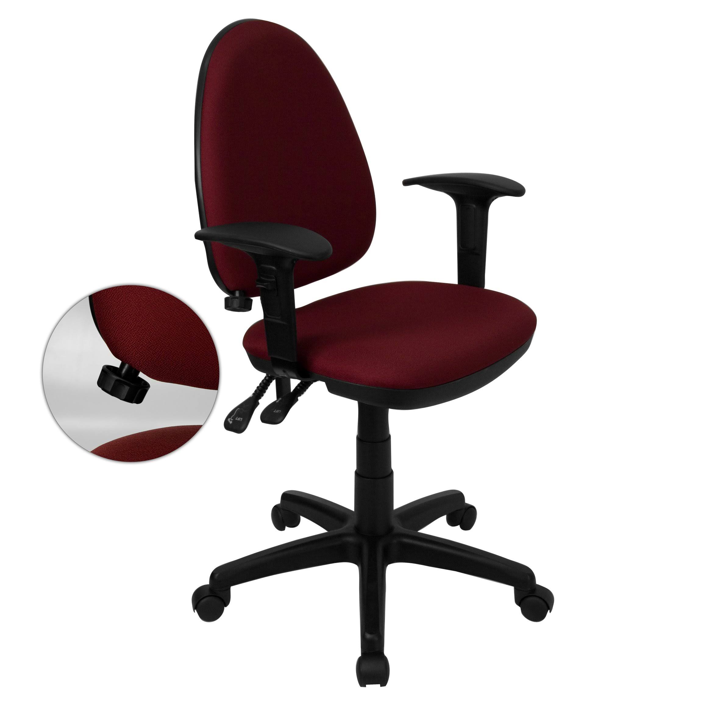 Alamont Mid-Back Burgundy Fabric Multifunction Swivel Ergonomic Task Office Chair with Adjustable Lumbar Support u0026 Arms
