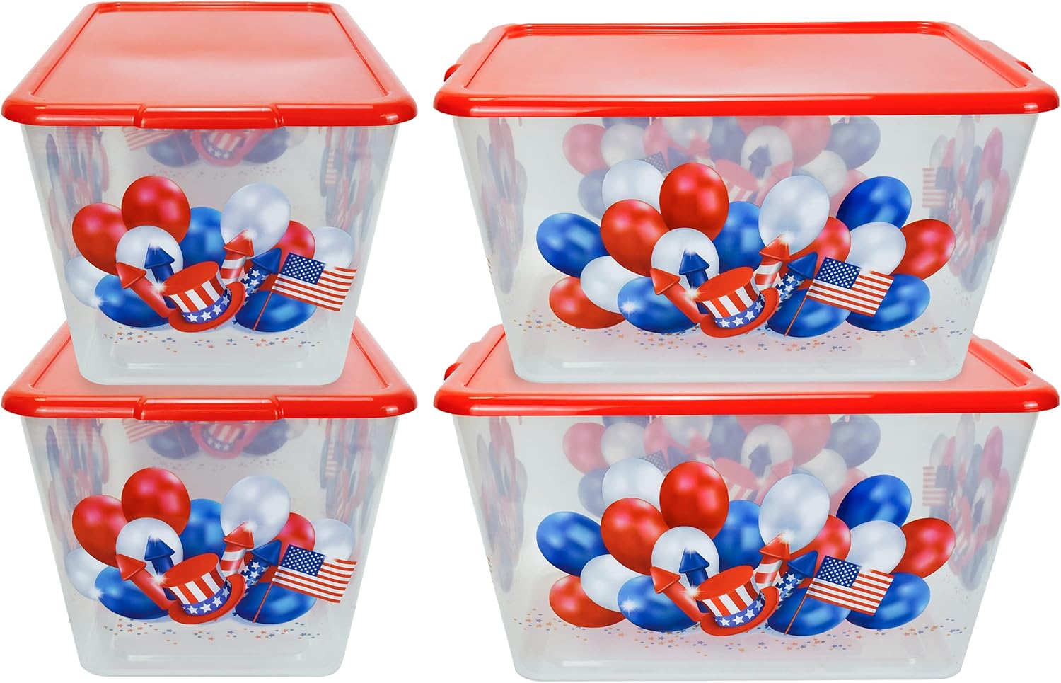 SimplyKleen 14.5-gal. Holiday Reusable Stacking Plastic Storage Containers with Lids, Snowman Winter Blue (Pack of 4)