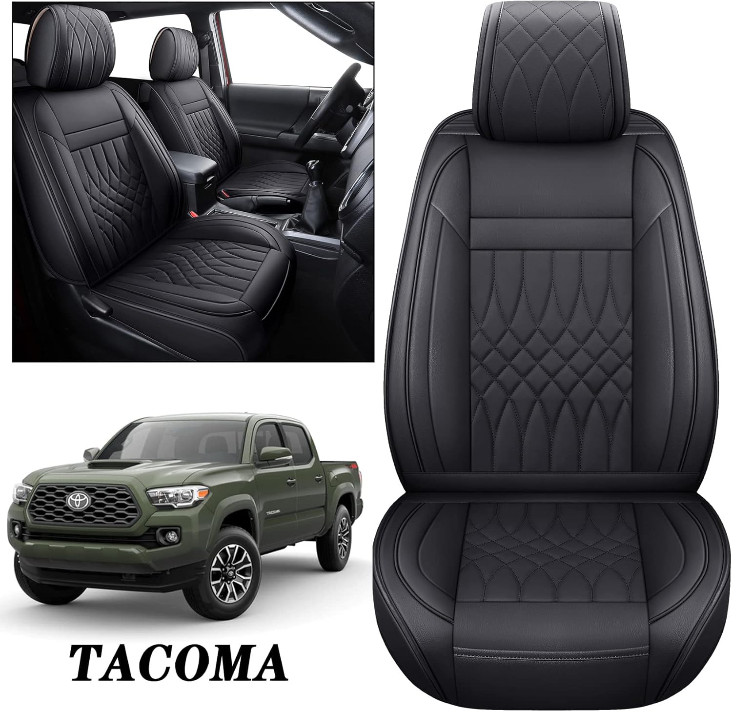 YIERTAI Toyota Tacoma Seat Covers Custom Fit 2005-2022 Crew Double Cab TRD Sport Limited Nightshade Edition Pickup Airbag Compatible Car Seat Cushion Protector(5 PCS Full Set/Black)
