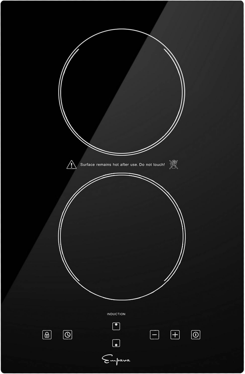 Empava Electric Stove Induction Cooktop Vertical with Dual Burners Vitro Smooth Surface 120V, 12 Inch, Black Ceramic Glass