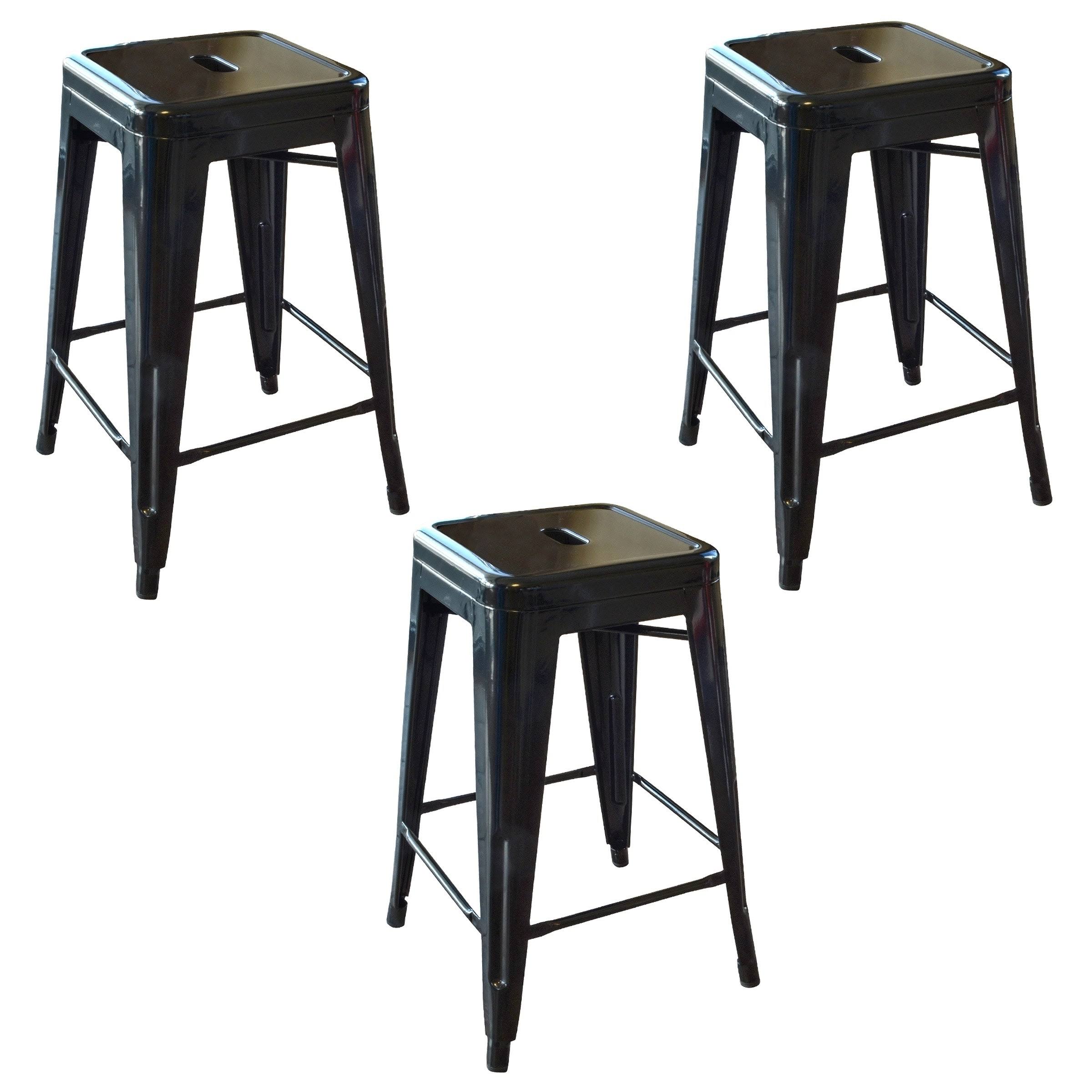 Amerihome BS24BLK3 Loft Black 24 in. Metal Bar Stool - 3 Piece