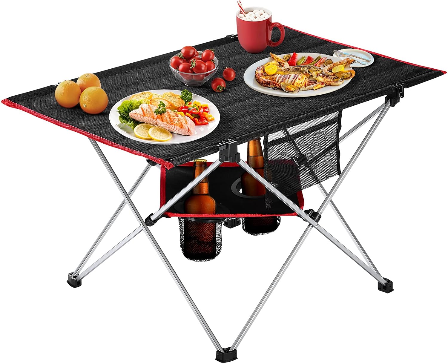 Outdoor Folding Camping Table Lightweight: Portable Camp Table with Cup Holders and Carrying Bags Outside Camping Tables That Fold Up Lightweight for Outdoor Picnic Beach Hiking Travel Fishing Medium