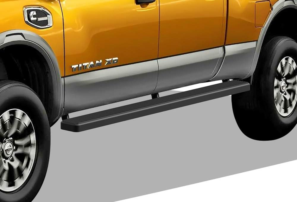 APS iBoard Running Boards (Nerf Bars Side Steps Step Bars) Compatible with 2004-2020 Titan Crew Cab Pickup 4-Door & 16-20 Titan XD (Black Powder Coated 4 inches)