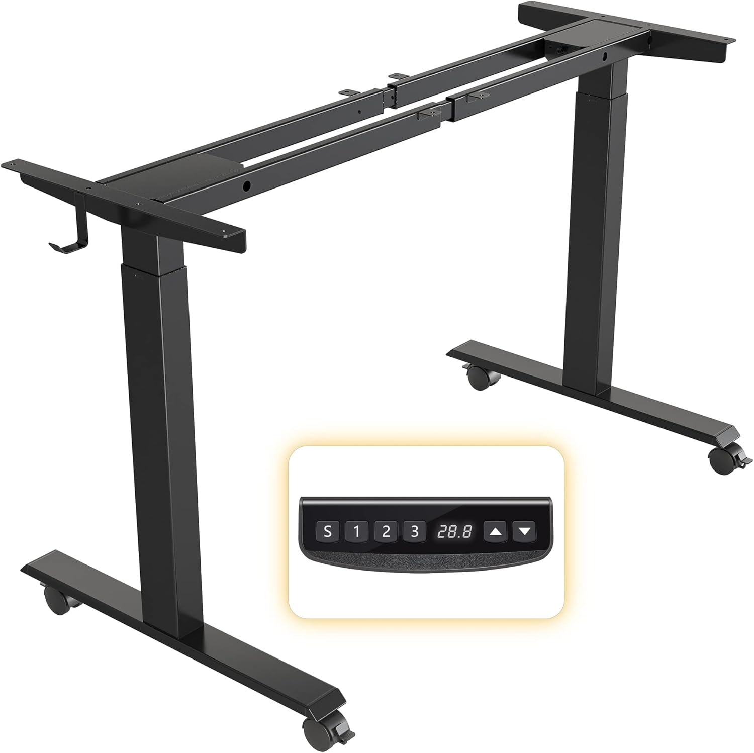 FEZIBO Dual Motor Height Adjustable Standing Desk Frame, Adjustable Desk Legs for 43 Inches to 59 Inches Desk Tops, Home Office Sit Stand Desk Base, Black (Frame Only)