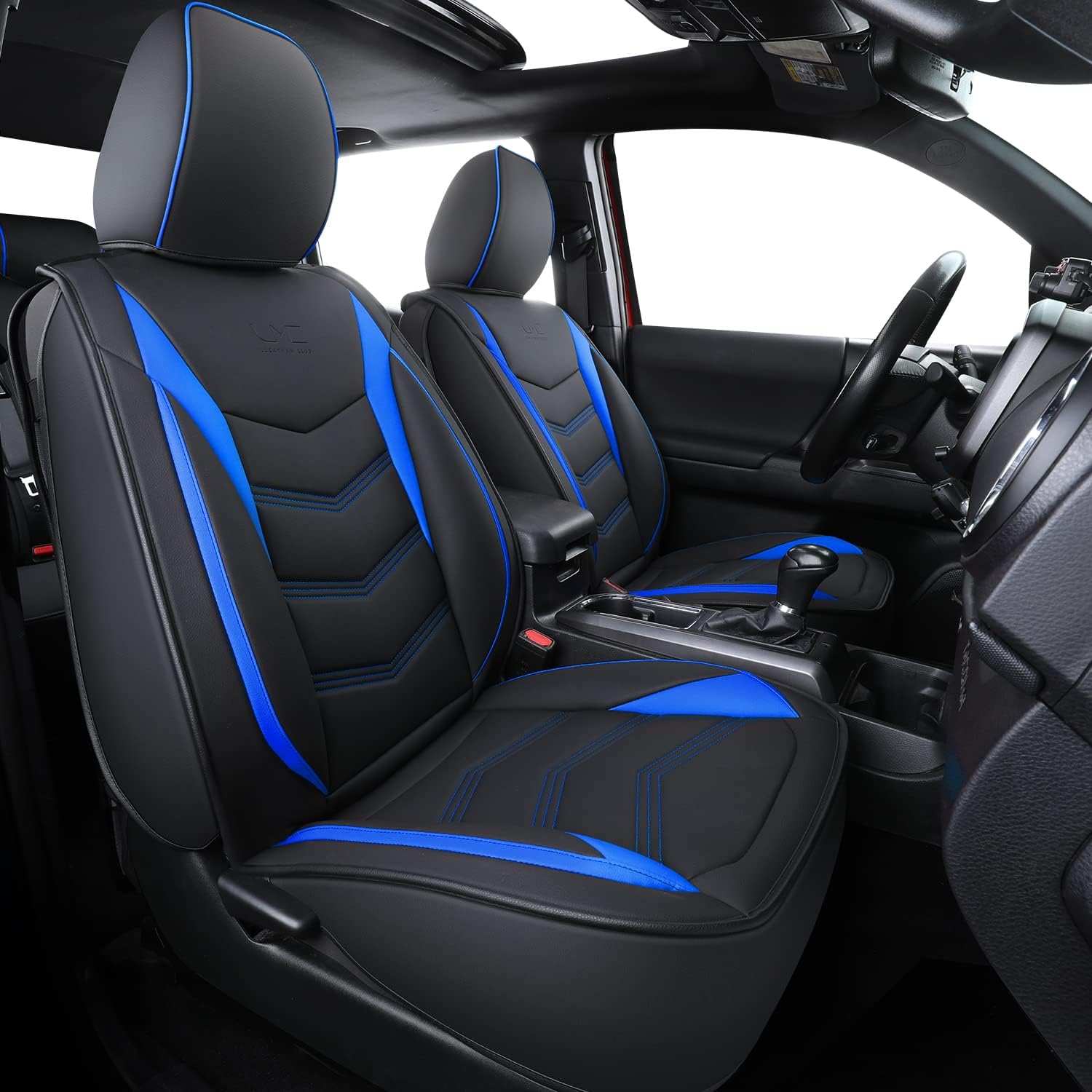 LUCKYMAN CLUB Tacoma Custom Seat Covers M9 Full Set, Fit 2005-2022 Tacoma Double/Crew Cab SR SR5 TRD Sport TRD Off-Road PreRunner Trims, with Waterproof Faux Leather (Full Set, Black-Gray)