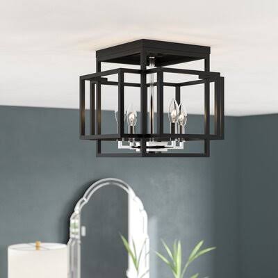 Orona 4-Light 14x22 Flush Mount Wade Logan Fixture Finish: Black/Brushed Nickel