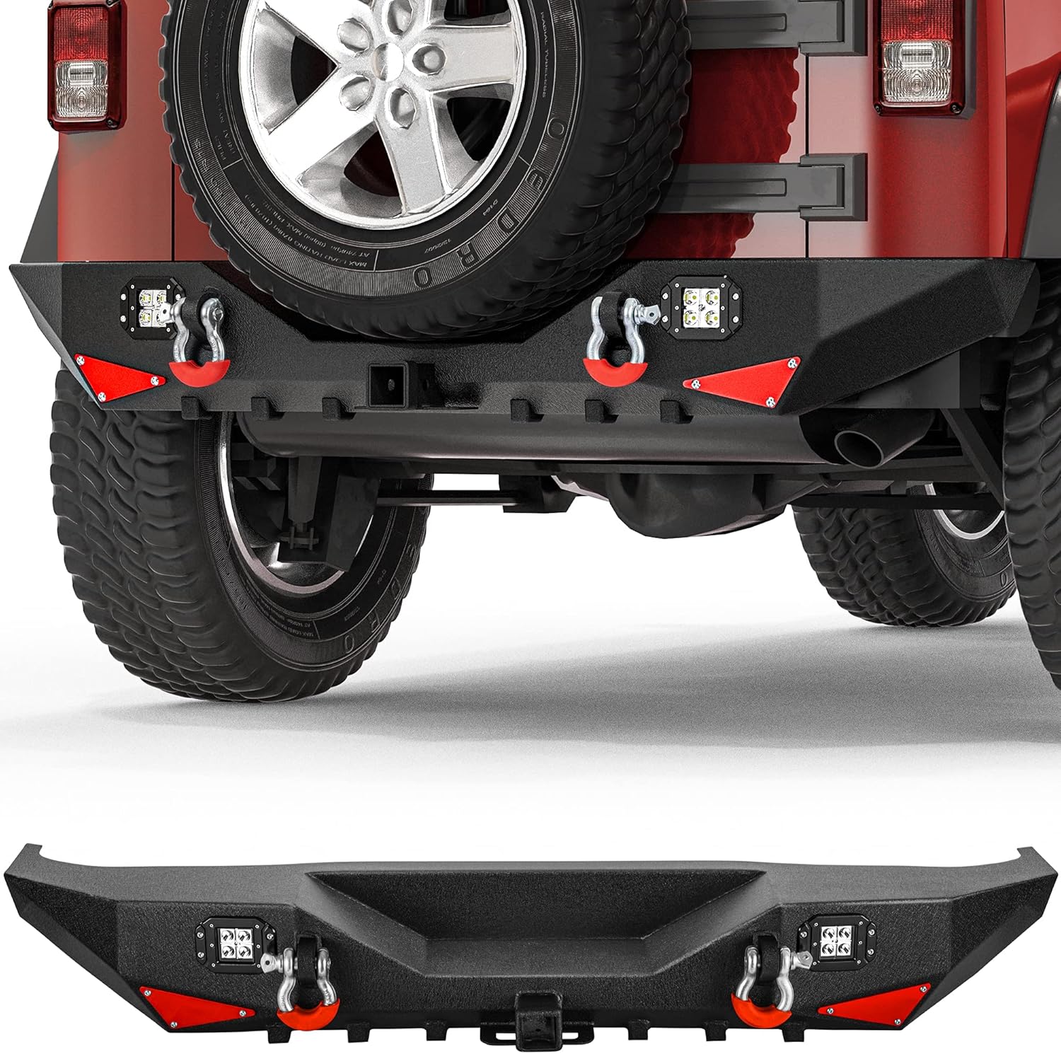 YITAMOTOR Rear Bumper Compatible with Jeep Wrangler JK & JKU Unlimited 2007-2018, Offroad Back Bumpers w/ 2