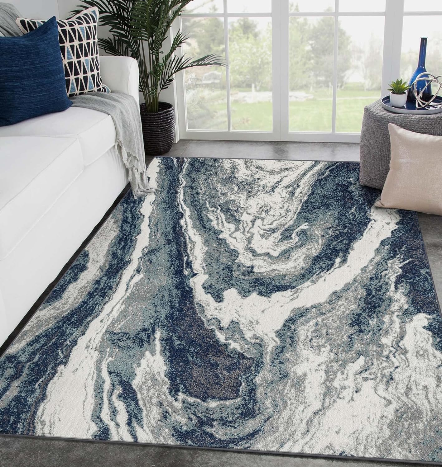 Luxe Weavers Victoria Collection 9753 Abstract Marble Swirl Area Rug - Blue 8x10