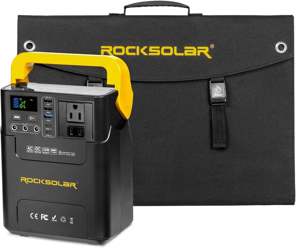 ROCKSOLAR Portable Power Station 100W Adventurer RS328 - 222Wh Backup Lithium Battery, Solar Generator Power Supply with AC/USB/12V DC Outlets for Camping, RV, Home, Outdoor, Emergency