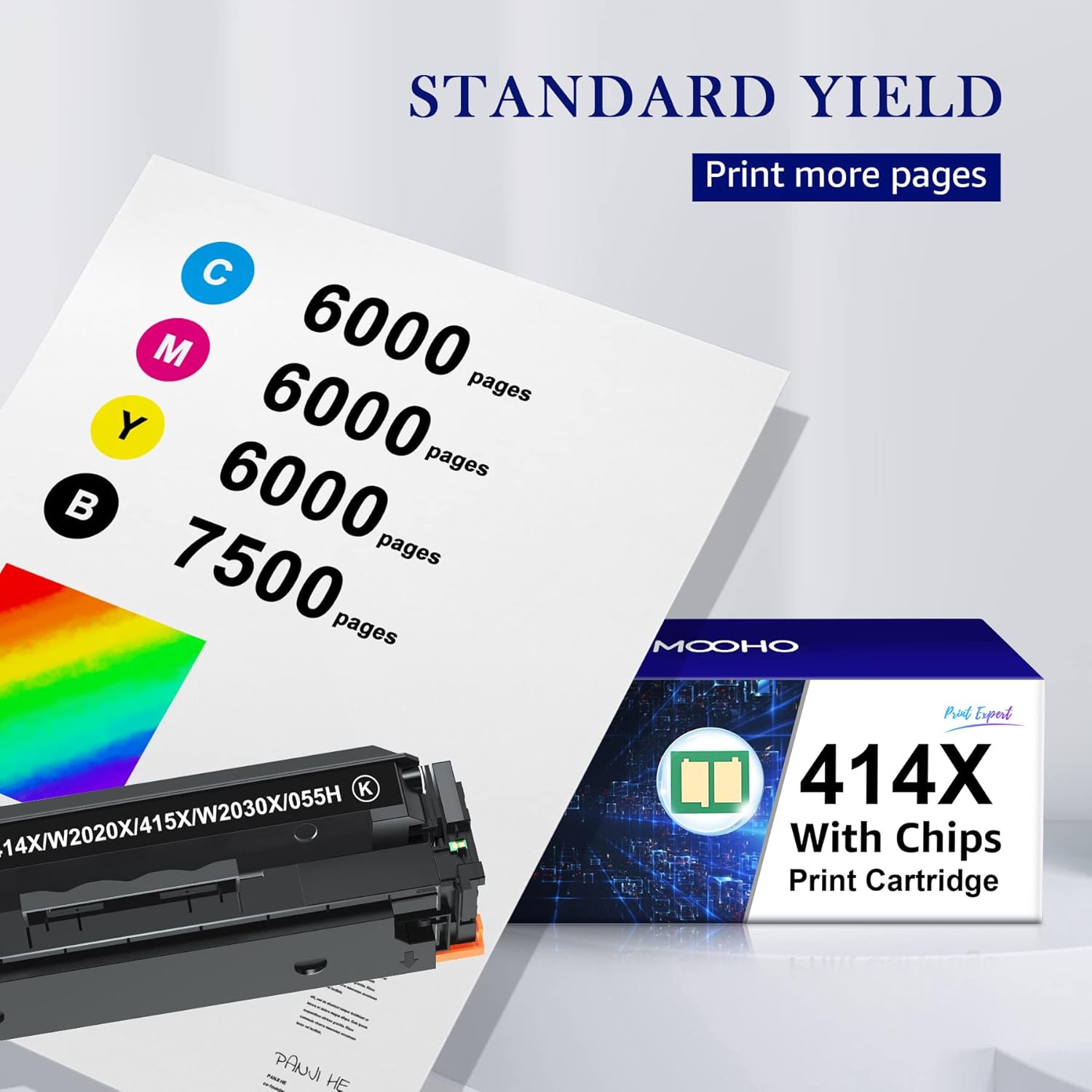 MOOHO Compatible Toner Cartridge Replacement for HP 414X W2020X (with Chip) 414A High Yeild for HP Color Pro MFP M479fdw M454dn M479fdn M454dw Toner Cartridge (Black Cyan Yellow Magenta, 4-Pack)