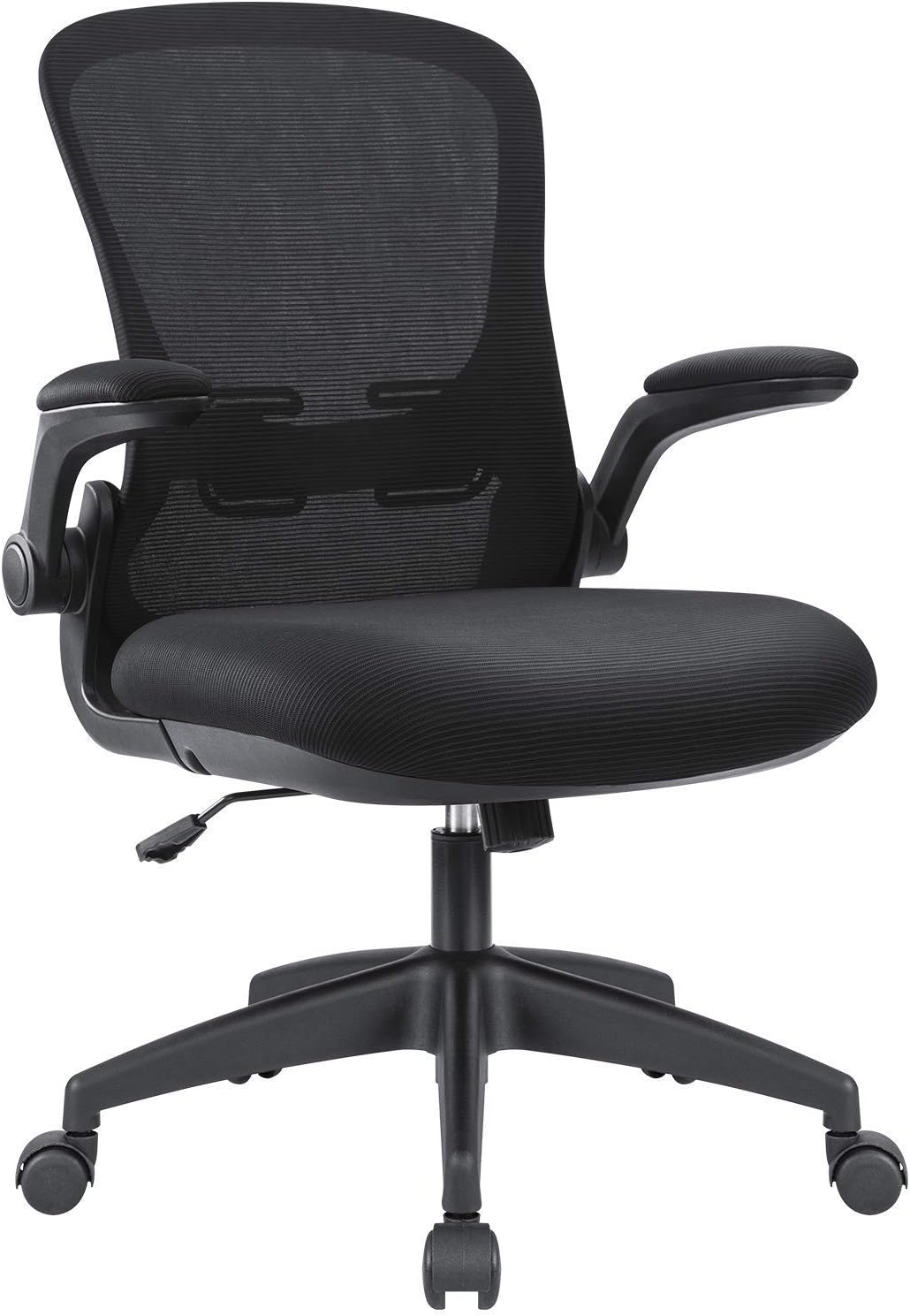 Devoko Office Desk Chair Ergonomic Mesh Chair Lumbar Support with Flip Up Arms and Adjustable Height (Black)