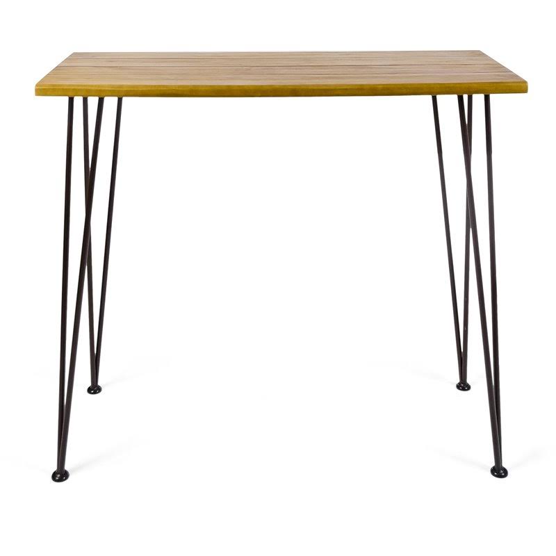 Noble House Denali Outdoor Teaked Acacia Wood Bar Table with Metal Iron Frame - 303626